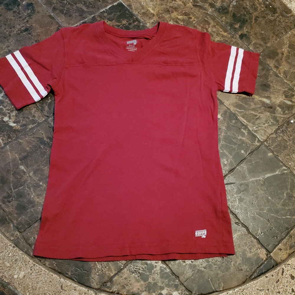 5/25 Soffe Maroon White Varsity Stripes Shirt M